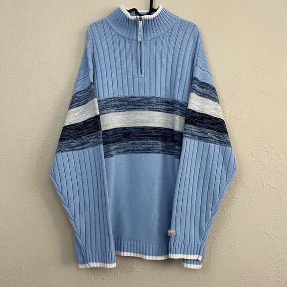 baby blue striped y2k Southpole chunky knit quarter zip sweater - Picture 3 of 8